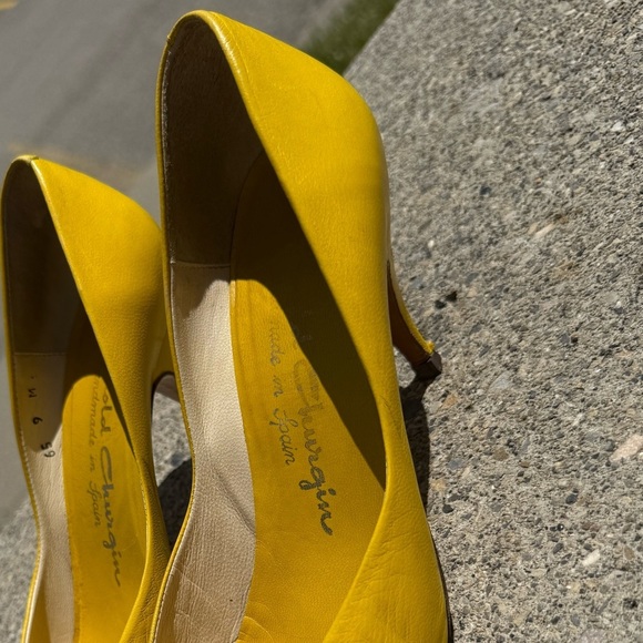 Arnold Churgin Size 9 vintage Yellow and Blue Geometric Pattern Heels GUC - Picture 6 of 10